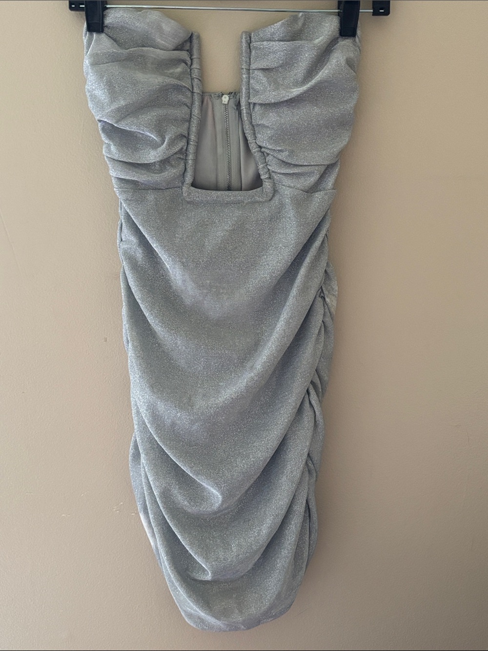AKIRA Silver Strapless Ruched Cocktail Dress